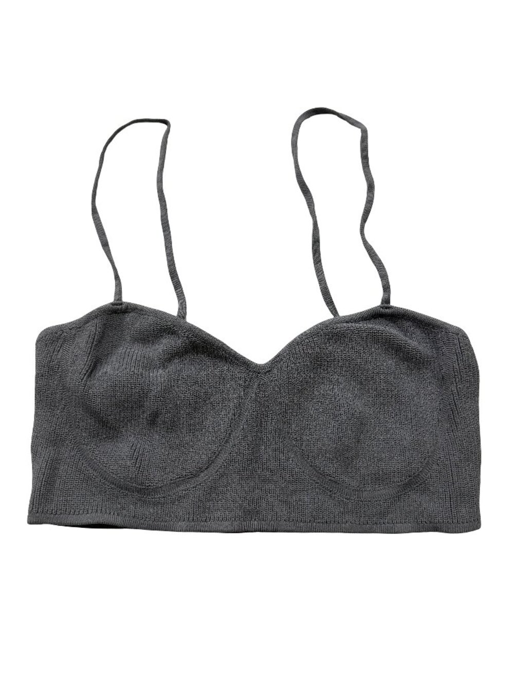 Zara Dusty Blue Ribbed Knit Crop Top Sweetheart Shirt Silhouette Large Women's